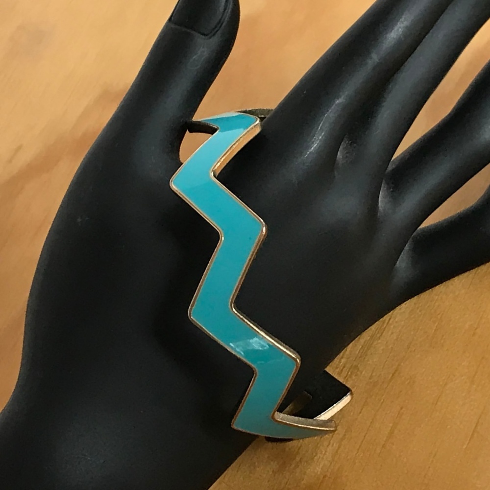 Zig-Zag blue enamel and gold tone slip on bracelet
